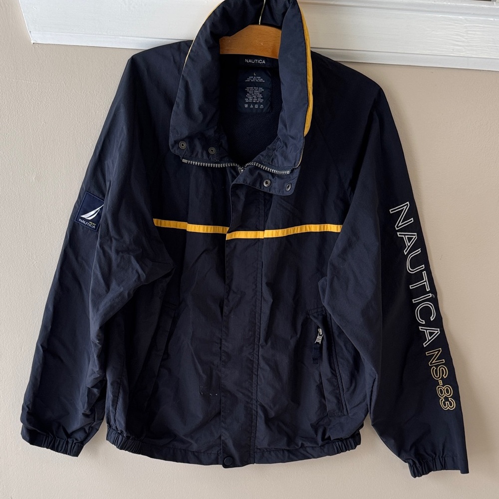 Nautica Men's Windbreaker in Black with Yellow Accents
